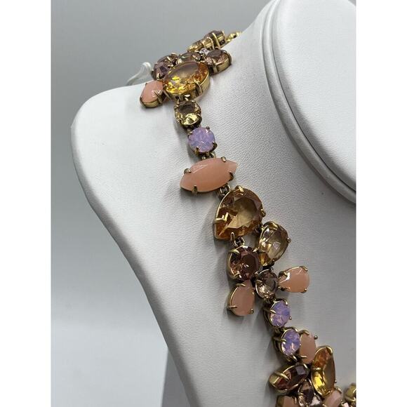 J. Crew Asymmetrical Statement Crystal Necklace Metallic Pink MultiColor - Picture 7 of 16